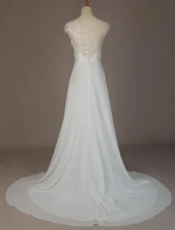 Simple Wedding Dresses 2026 Chiffon A Line V Neck Sleeveless Lace Beaded Bridal Gowns With Train