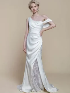 Simple Wedding Dress Mermaid Designed Neckline Sleeveless Lace 20cm Bridal Gowns