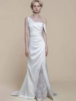 Simple Wedding Dress Mermaid Designed Neckline Sleeveless Lace 20cm Bridal Gowns