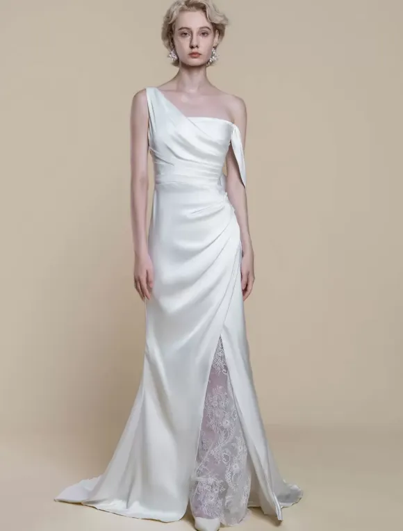 Simple Wedding Dress Mermaid Designed Neckline Sleeveless Lace 20cm Bridal Gowns