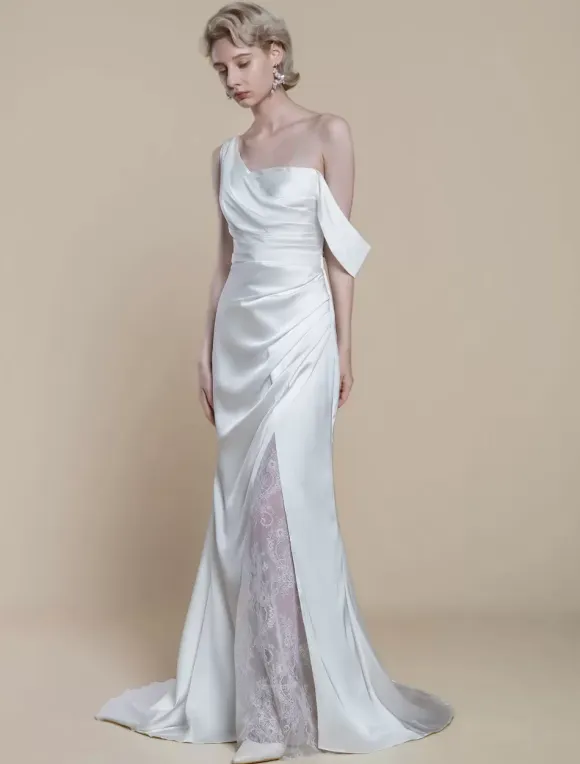 Simple Wedding Dress Mermaid Designed Neckline Sleeveless Lace 20cm Bridal Gowns