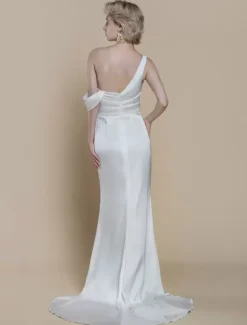 Simple Wedding Dress Mermaid Designed Neckline Sleeveless Lace 20cm Bridal Gowns