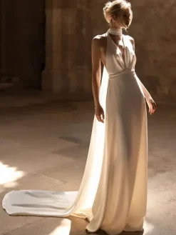 Simple Wedding Dress Mermaid V-Neck Sleeveless Bridal Dresses