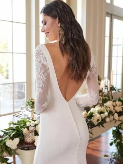 Simple Wedding Dress 2026 Mermaid Square Neck Long Sleeves Lace Bridal Dresse Free Customization