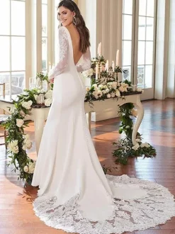 Simple Wedding Dress 2026 Mermaid Square Neck Long Sleeves Lace Bridal Dresse Free Customization