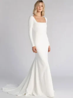 Simple Wedding Dress 2026 Mermaid Square Neck Long Sleeves Bridal Dresses Free Customization