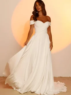 Simple Wedding Dress Satin Fabric Sweetheart Neck Sleeveless A-Line Bridal Gowns