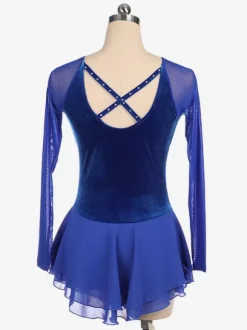 Skating Dress Blue Korean Velvet Long Sleeves Dance Costumes