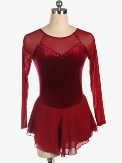 Skating Dress Blue Korean Velvet Long Sleeves Dance Costumes