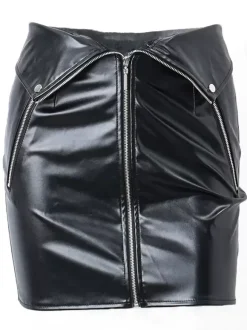 Skirt For Women Black Metal Details PU Leather Short Women Bottoms