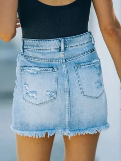 Skirt For Women Light Sky Blue Denim Short Summer Women Bottoms