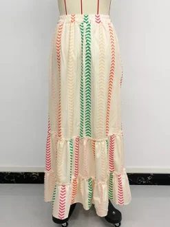 Skirts Apricot Bohemian Stripes Summer Mid-calf Length Women's Bottoms