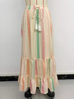Skirts Apricot Bohemian Stripes Summer Mid-calf Length Women's Bottoms