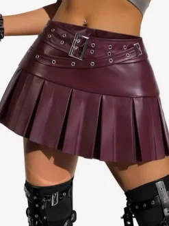 Skirts Auburn Natural Waist PU Leather Chic Fall Short Women's Bottoms