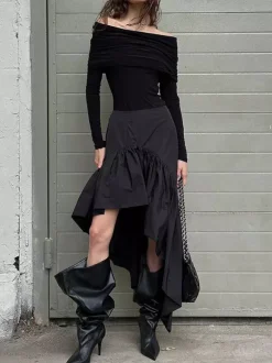 Skirts Black Irregular Short Women's Bottoms