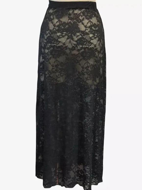 Skirts Black Lace Raised Waist Sexy Sheer Long Women's Bottoms