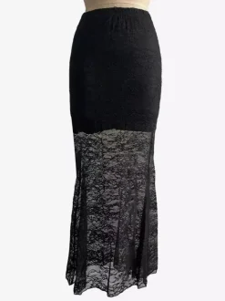 Skirts Black Lace Raised Waist Elegant Sheer Long Women's Bottoms
