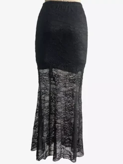 Skirts Black Lace Raised Waist Elegant Sheer Long Women's Bottoms
