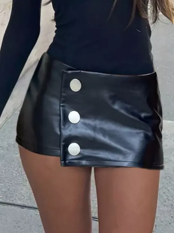 Skirts Black Low Rise Waist PU Leather Sexy Summer Mini Women's Bottoms