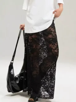 Skirts Black Natural Waist Sexy Sheer Long Women's Bottoms