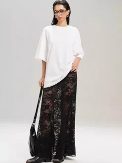 Skirts Black Natural Waist Sexy Sheer Long Women's Bottoms