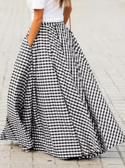 Skirts Black Plaid Casual Summer Long Women's Bottoms