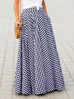 Skirts Black Plaid Casual Summer Long Women's Bottoms