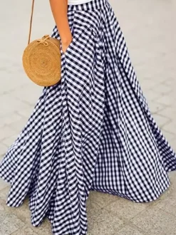 Skirts Black Plaid Casual Summer Long Women's Bottoms