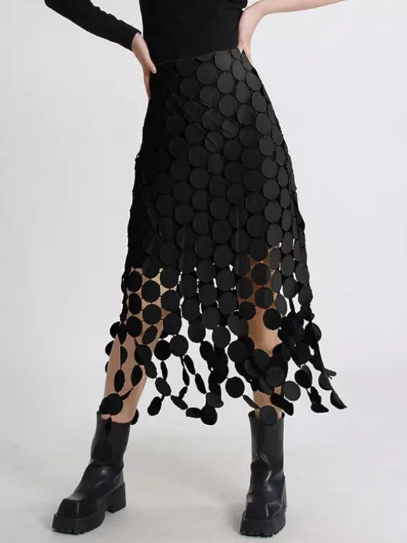 Skirts Black Raised Waist Elegant Long Women's Bottoms