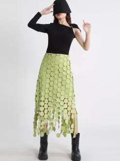 Skirts Black Raised Waist Elegant Long Women's Bottoms