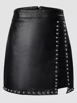 Skirts Black Raised Waist PU Leather Sexy Mini Women's Bottoms