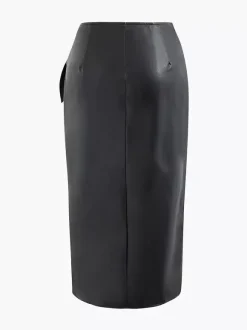 Skirts Black Raised Waist PU Leather Sexy Summer Mid-calf Length Women's Bottoms