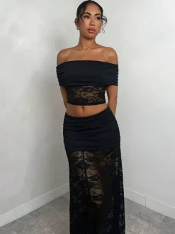 Skirts Black Sheer Nylon Sexy Fall Long Women's Bottoms