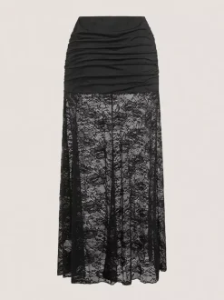 Skirts Black Sheer Nylon Sexy Fall Long Women's Bottoms