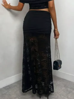 Skirts Black Sheer Nylon Sexy Fall Long Women's Bottoms