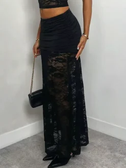 Skirts Black Sheer Nylon Sexy Fall Long Women's Bottoms