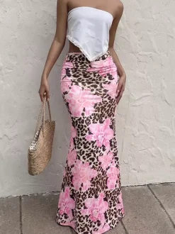 Skirts Brown Clothes Raised Waist Sexy Summer Long Women's Bottoms