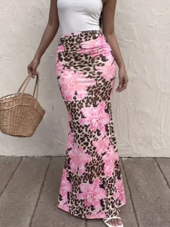 Skirts Brown Clothes Raised Waist Sexy Summer Long Women's Bottoms