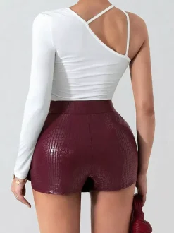 Skirts Burgundy Slim Fit Raised Waist Sexy Mini Women's Bottoms