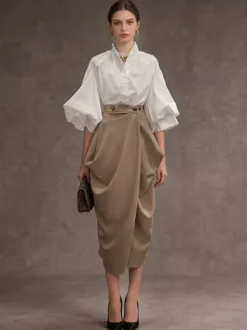 Skirts Khaki Elegant Clothes Spring Long Women's Bottoms