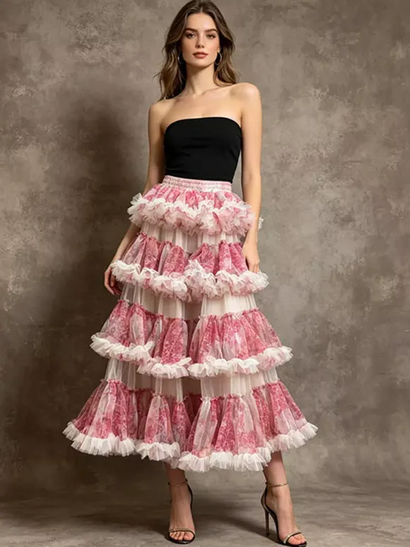 Skirts Rose Raised Waist Plaid Winter Long Women's Bottoms