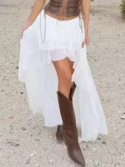 Skirts White Irregular Raised Waist Elegant Short Women's Bottoms