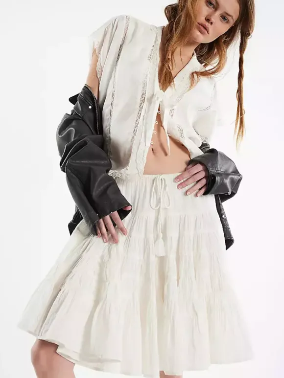 Skirts White Natural Waist Chic Pleated Women's Bottoms
