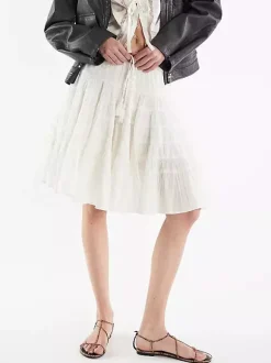 Skirts White Natural Waist Chic Pleated Women's Bottoms