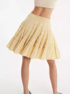 Skirts White Natural Waist Chic Pleated Women's Bottoms