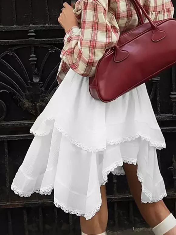 Skirts White Raised Waist Elegant Mini Women's Bottoms