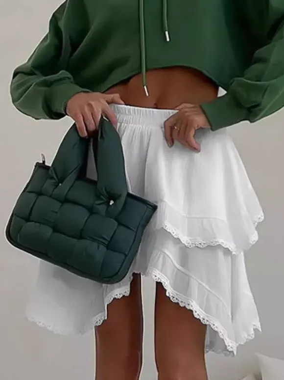 Skirts White Raised Waist Elegant Mini Women's Bottoms