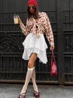 Skirts White Raised Waist Elegant Mini Women's Bottoms