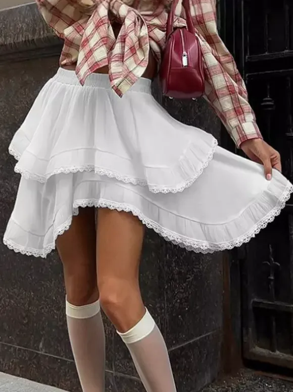 Skirts White Raised Waist Elegant Mini Women's Bottoms