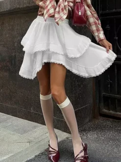 Skirts White Raised Waist Elegant Mini Women's Bottoms
